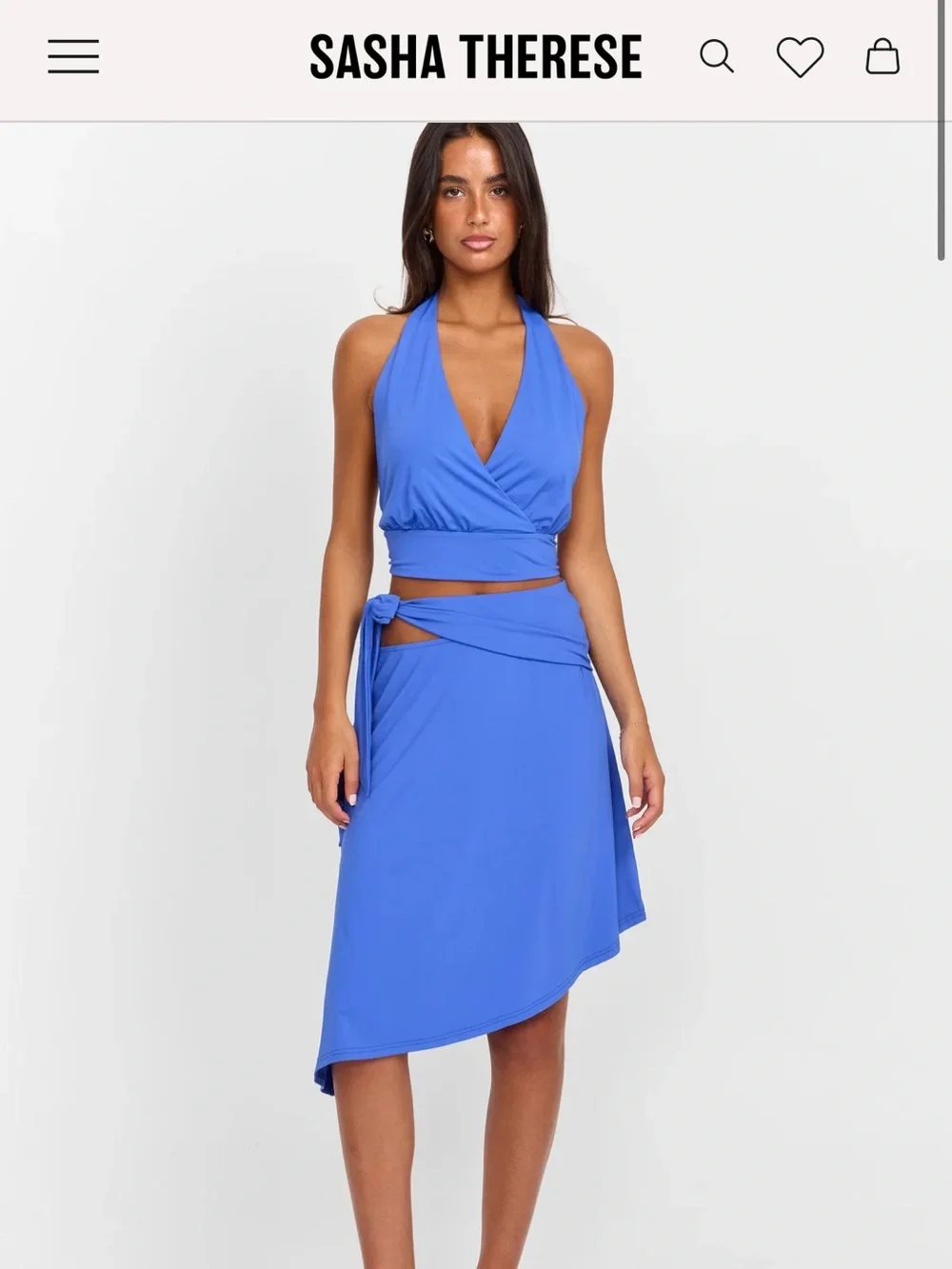 Sasha Therese Blue Wrap Halter Skirt Set